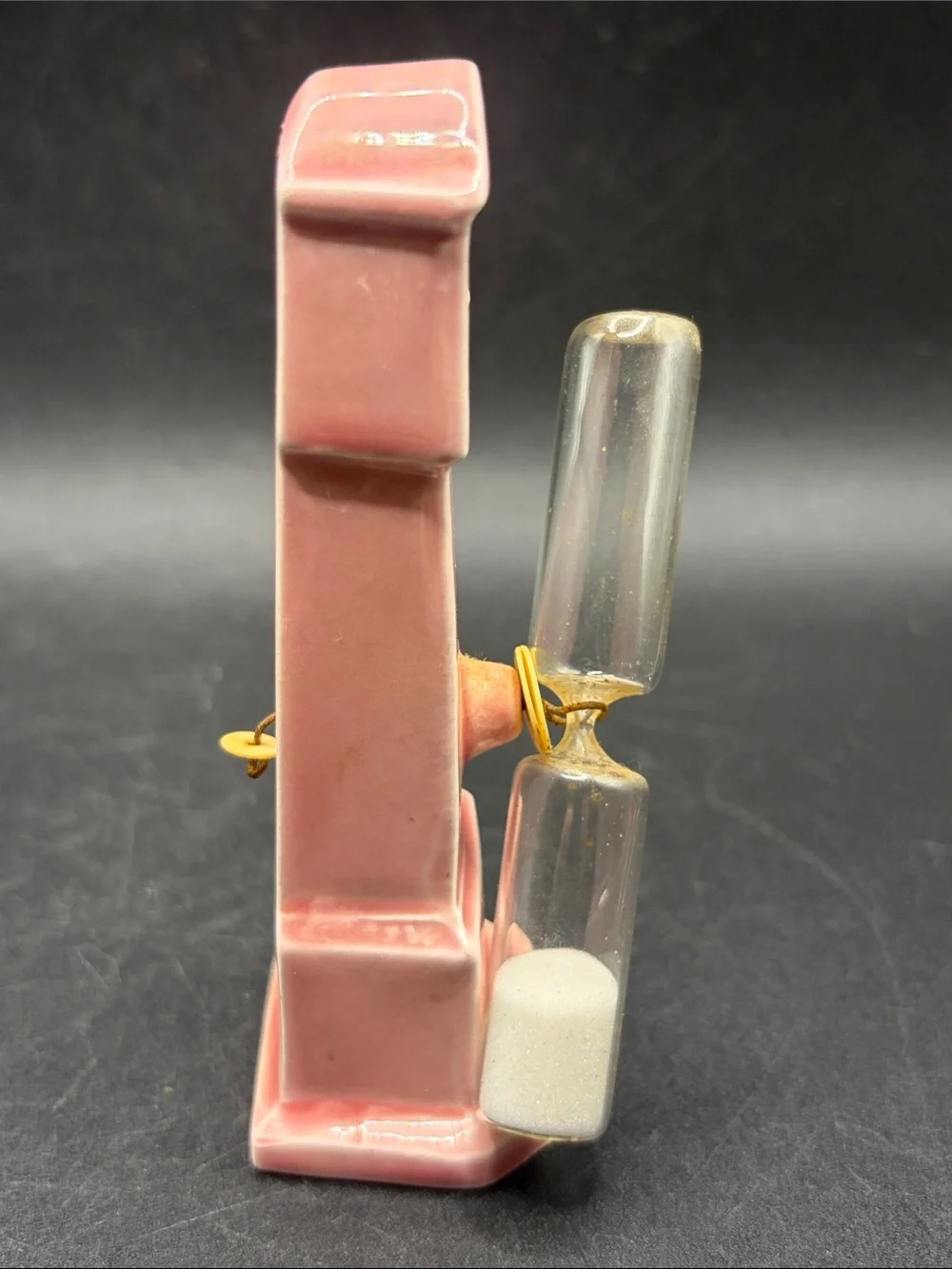 Vintage German Pink Grandfather Clock Figure Ceramic Time Keeper Hourglass Decor